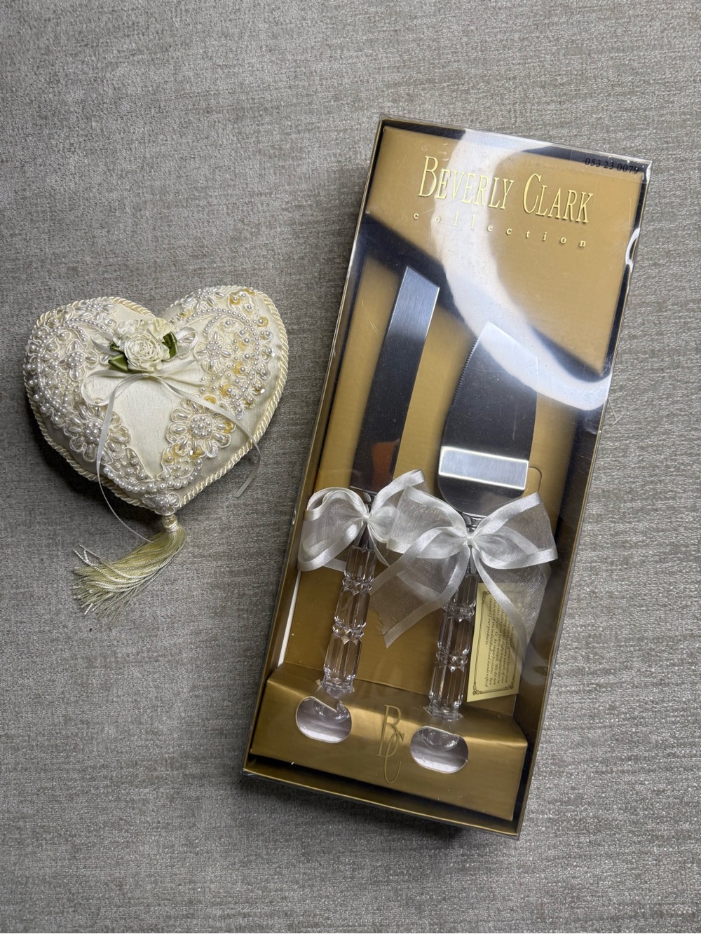 Beverly Clark Infinity Wedding Cake Server Set & Beaded Heart Ring Bearer Pillow